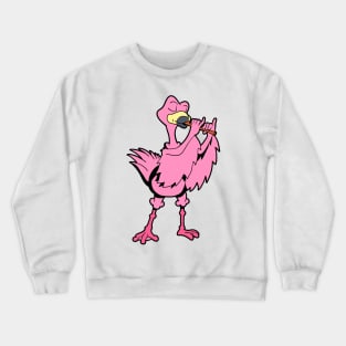 Cartoon flamingo - flute player Crewneck Sweatshirt